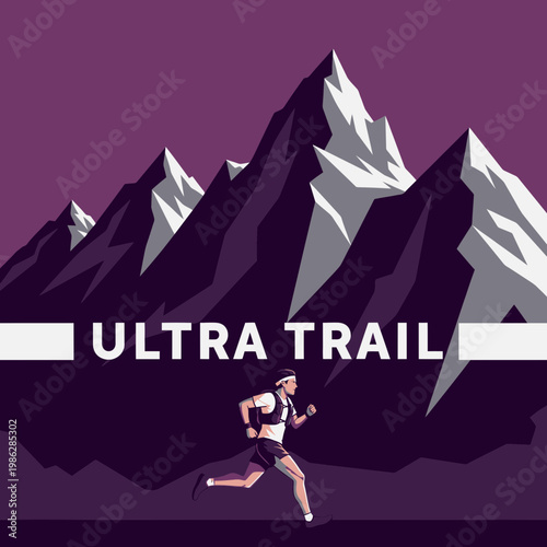 Ultra Trail Runner Navigating Majestic Mountain Terrain, Endurance Athletics Concept Illustration