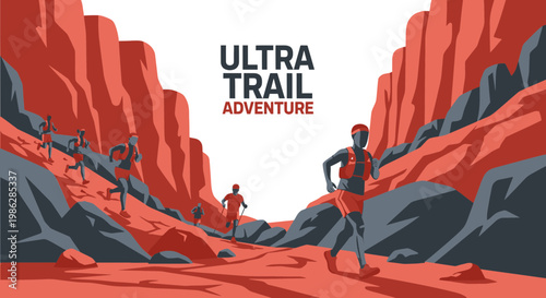 Ultra Trail Runners Navigating The Challenging Terrain Through A Striking Desert