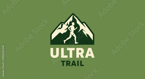 Ultra Trail Running Logo: Silhouette of a Runner in Mountains with Minimalist Design