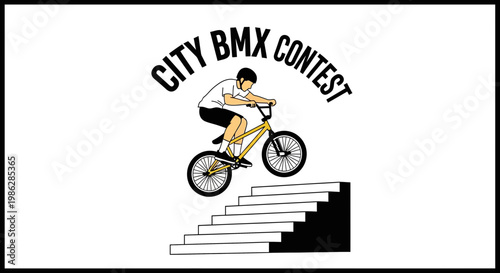 Urban Bmx Competition Rider Performing Stunt Above Staircase