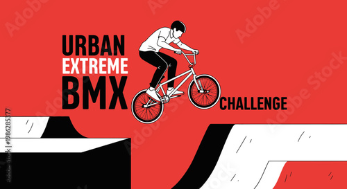 Urban BMX Extreme Challenge: Bold Illustration of a Rider Performing an Airborne Stunt