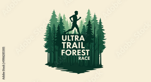 Ultra Trail Running Through Majestic Pine Forest Silhouette