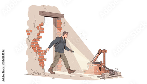 Urban Explorer Discovers Passage in Old Textile Mill Illustration