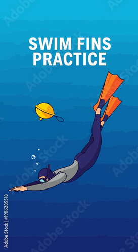 Underwater Diver Practicing with Swim Fins, Exploring Depths, and Enjoying Aquatic Recreation