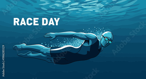 Underwater Race Day Competition Swimmer Gliding Through Deep Blue Waters