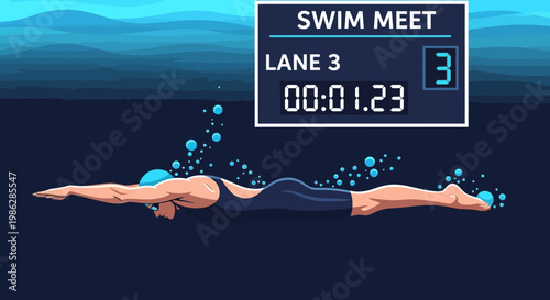 Underwater Swimmer Competes in Swim Meet Reaching for Victory and a New Record