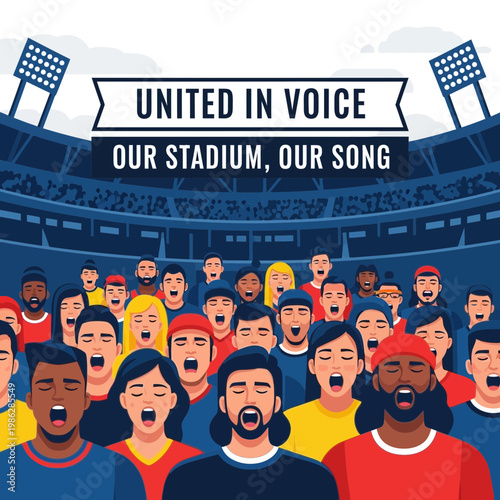 Unified Crowd Singing Enthusiastically at Stadium Celebrating Victory with Chants and Anthem
