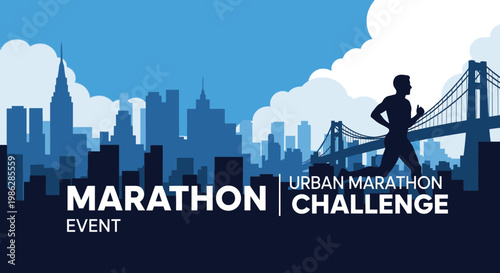 Urban Marathon Challenge: A Dynamic Silhouette Against City Skyline Event Poster