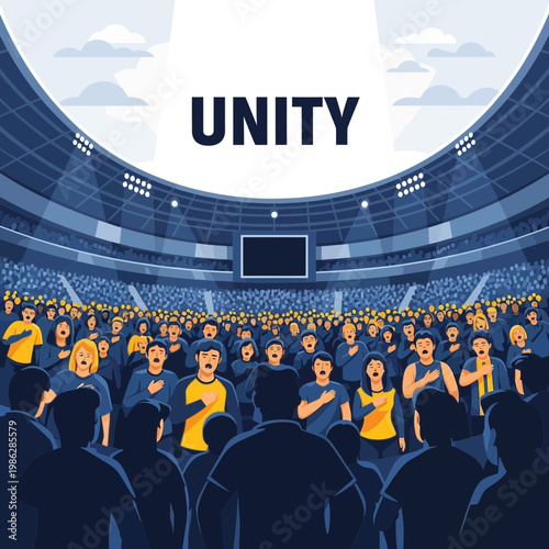 Unified Stadium Crowd Showing Patriotism And Harmony During A Large Sporting Event
