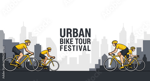 Urban Cycling Festival: Dynamic Image of Cyclists Riding in a Metropolitan City Environment