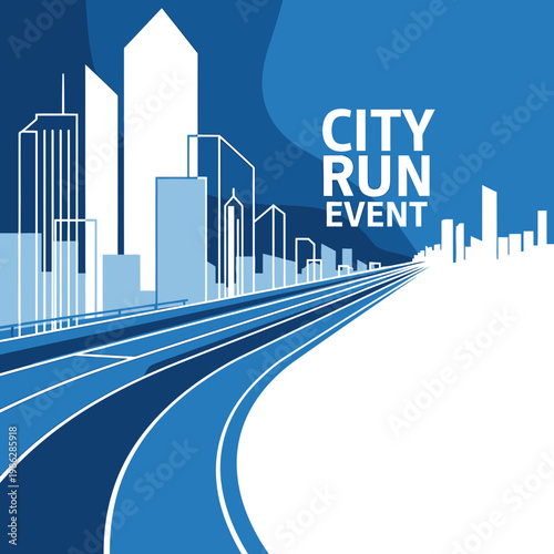 Urban Run Event: Dynamic Cityscape Design with Modern Architectural Elements and Abstract Pathways