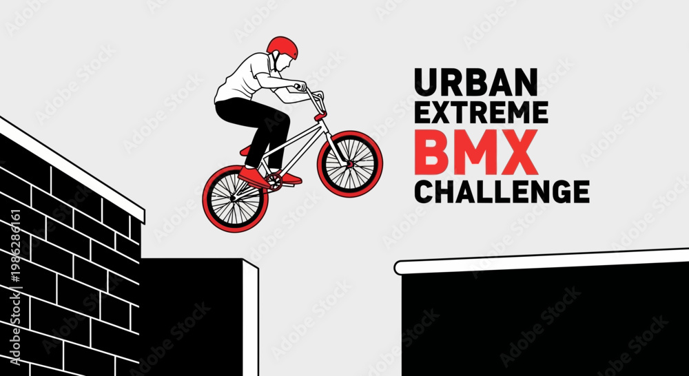 Fototapeta premium Urban Extreme BMX Challenge: A Daring Rider Performing a Stunt in a Graphic Illustration