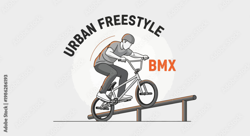 Fototapeta premium Urban Freestyle BMX Rider Performing a Stunt on a Rail, Vector Illustration Design