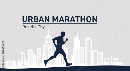 Urban Marathon Runner in City Silhouette Demonstrating Endurance and Healthy Living Practices