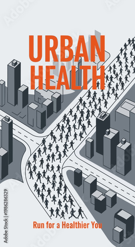 Urban Health: Vibrant Illustration Of City Running, Promoting Wellness, And Urban Exercise Concept