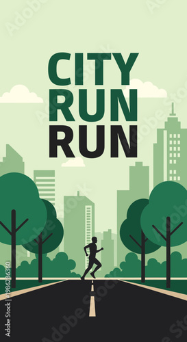Urban Marathon Silhouette Depicting Fitness and Endurance with Cityscape Background