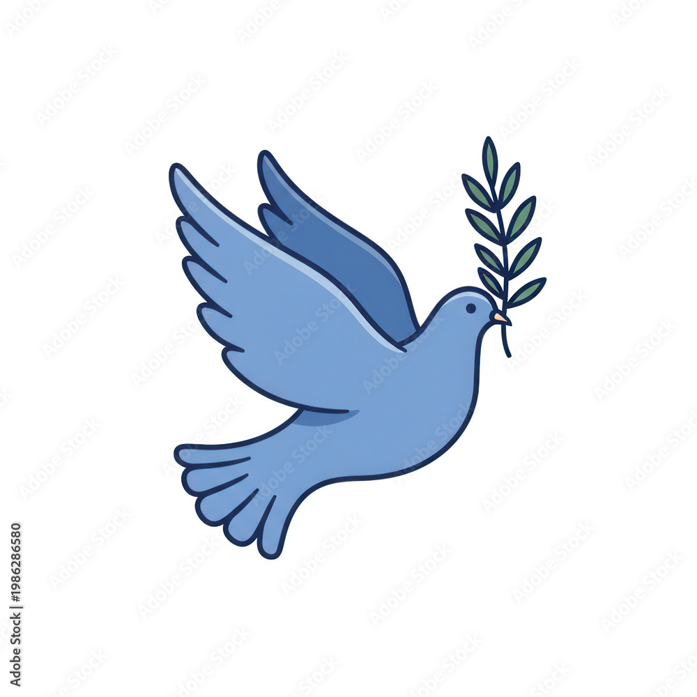 Obraz premium Blue dove with olive branch illustration isolated on transparent background