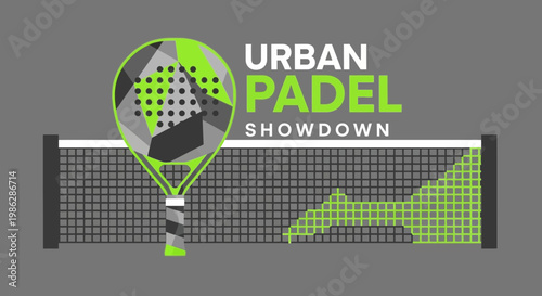 Urban Padel Showdown: Vibrant Illustration of Padel Racket and Net Design Graphics