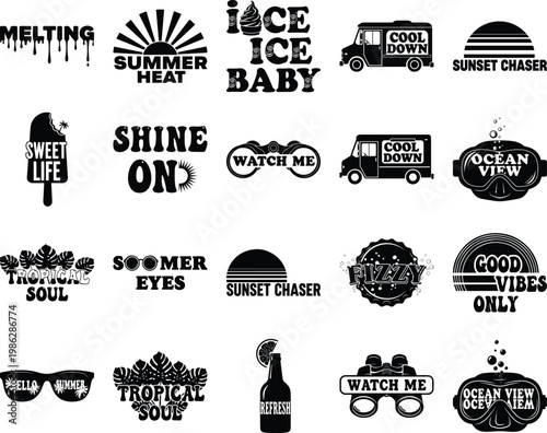 Summer Vacation Typography and tropical sunglasses