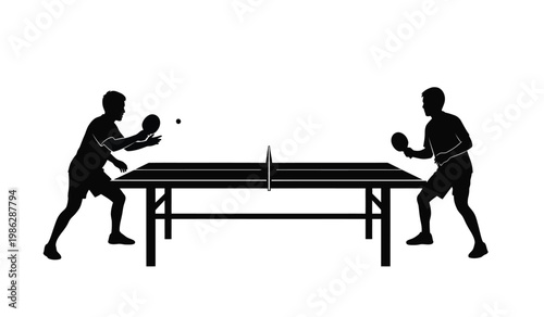 Two athletes are intensely engaged in a competitive game of table tennis showcasing dynamic movement and focus a striking silhouette high quality professional detailed