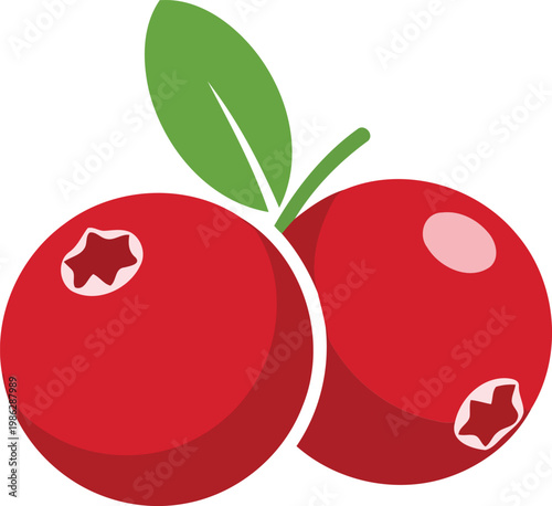 Two Red Cherries with Green Leaf red fruit white background