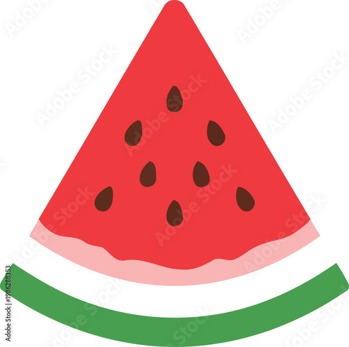 Watermelon Slice with Green Rind on White Background