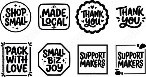 Black and white hand lettering shop small made local thank you support makers phrases