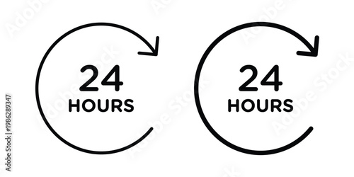 24 Hour time icon symbol collection, Stroke and flat icons