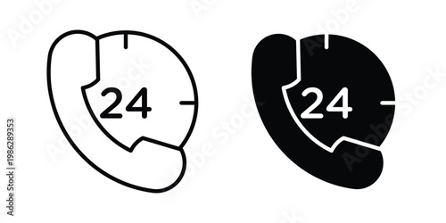 24 7 Emergency call services icon symbol collection, Stroke and flat icons