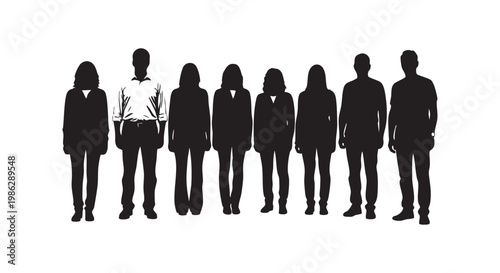 Human silhouettes standing in line for social diversity and business team corporate community concept group illustration.