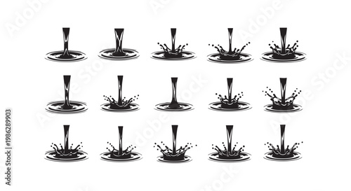 Liquid splash effect animation sequence abstract ripple water drops flowing fluid motion on white background.