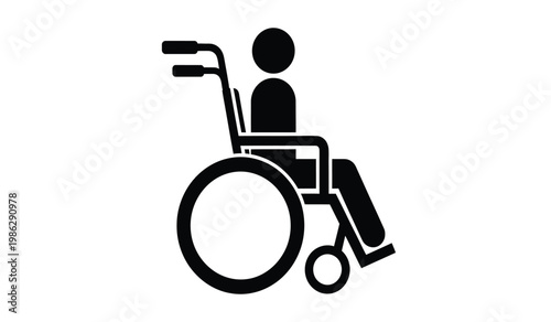 A minimalist black graphic depicts a person seated in a wheelchair showcasing mobility assistance and accessibility a striking silhouette high quality professional detailed modern
