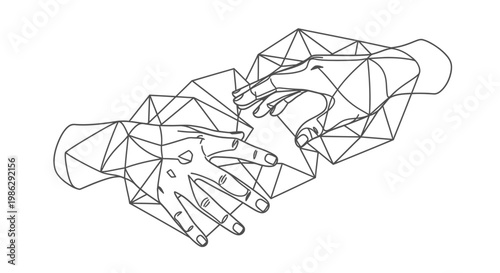 A line art illustration of two hands shaking.