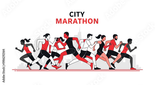 Vibrant City Marathon Illustration Featuring Energetic Runners in a Dynamic Race