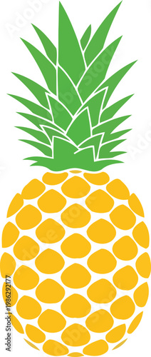 Yellow pineapple with green leaves on white background