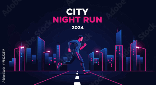 Vibrant Cityscape Night Run Event Illustration 2024