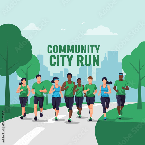 Vibrant Community City Run: A Diverse Group Embraces Fitness and Urban Recreation Scene