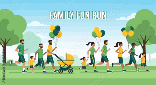 Vibrant Family Fun Run Event Celebrating Health Outdoors With Joyful Participants