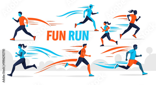 Vibrant Fun Run Illustration Featuring Runners In Action Depicting Healthy Lifestyle