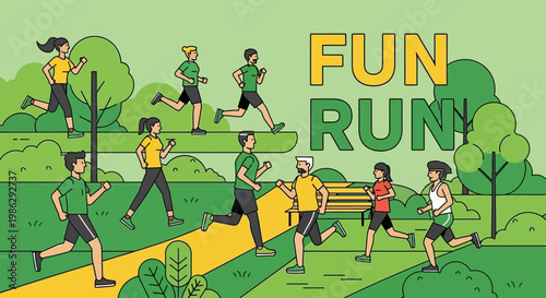 Vibrant Fun Run In A Lush Green Park With Diverse Participants