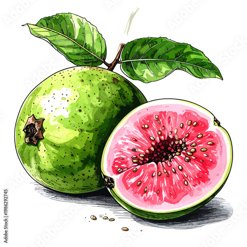 Guawa owoc egzotyczny rysunek 
