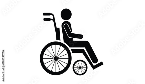 A stark black graphic depicts a person seated in a wheelchair emphasizing accessibility and inclusion rendered as a silhouette high quality professional detailed modern