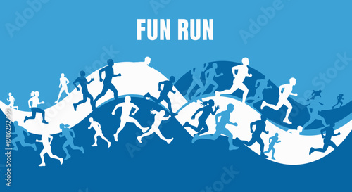 Vibrant Fun Run Illustration Featuring Silhouettes, Motion, and Dynamic Design Concepts
