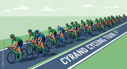 Vibrant Cyclist Peloton Racing Along Scenic Route Professional Athletes Competing