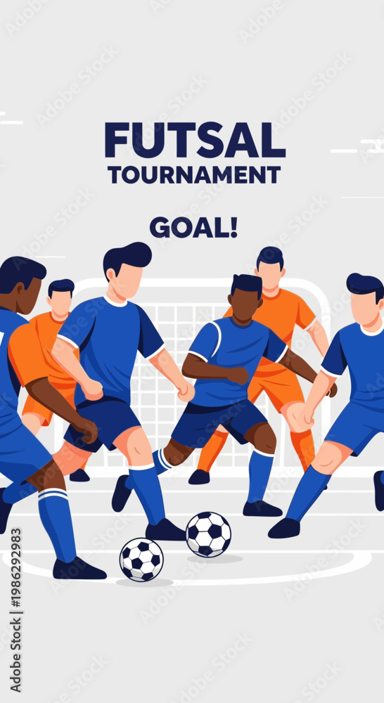 Obraz premium Vibrant Futsal Tournament Illustration Showcasing Action, Competition, And Teamwork Dynamics