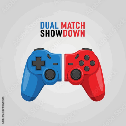 Vibrant Dual-Color Game Controller Illustration for Online Battle and Gaming Competitions