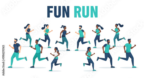 Vibrant Illustrated Fun Run Event Celebrating Community, Fitness, and Collective Movement