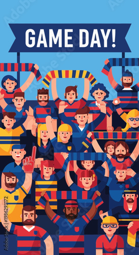 Vibrant Illustrated Game Day Crowd: Celebrating Excitement And Sporting Cheer, Energetic Fanbase
