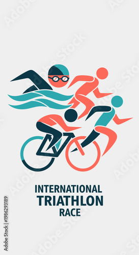 Vibrant Illustrated International Triathlon Race Logo Demonstrating Athletic Competition.
