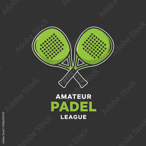 Vibrant Illustrated Padel Rackets Logo Featuring Amateur League Text on Dark Background